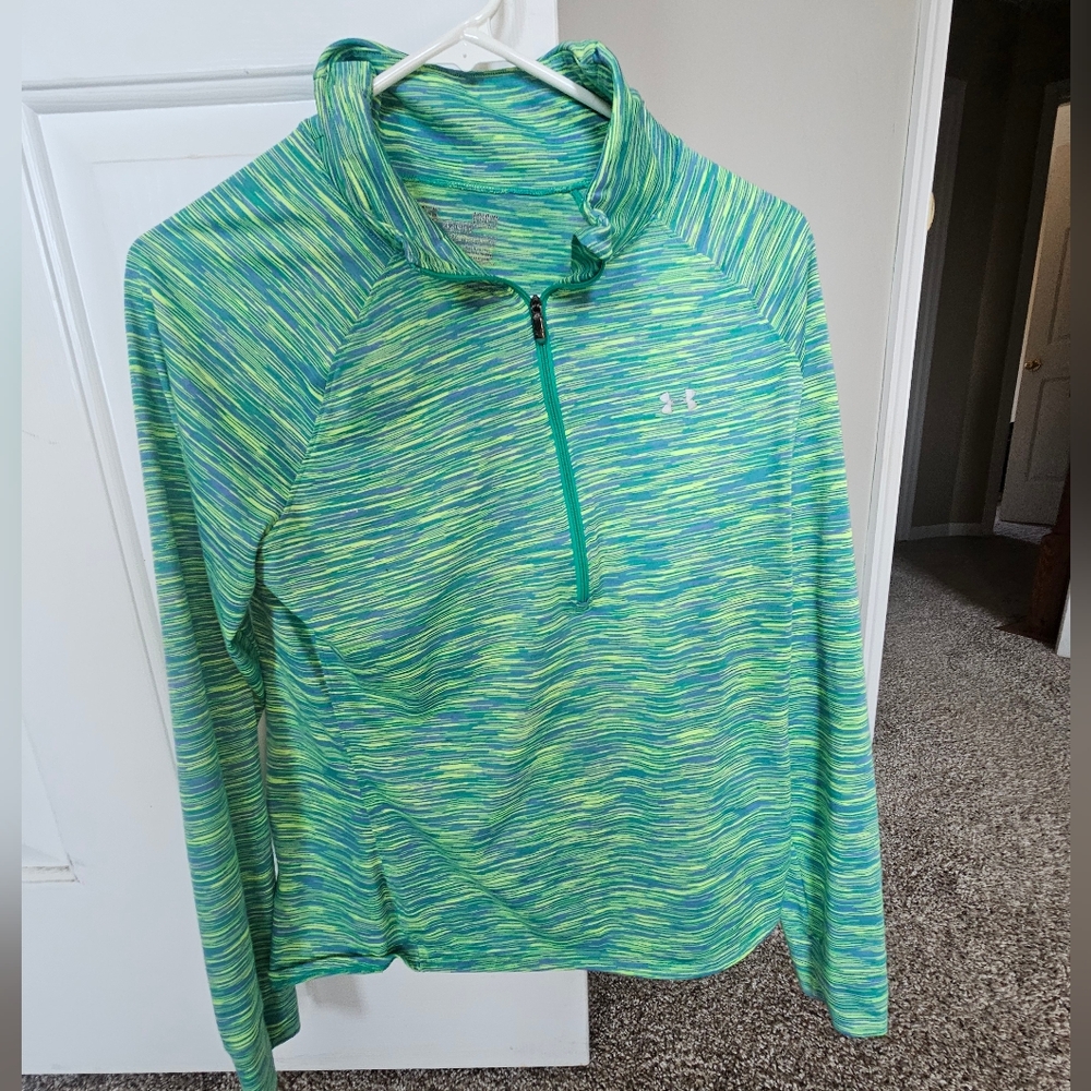Under Armour Green and Blue Fitted Long Sleeve Polo